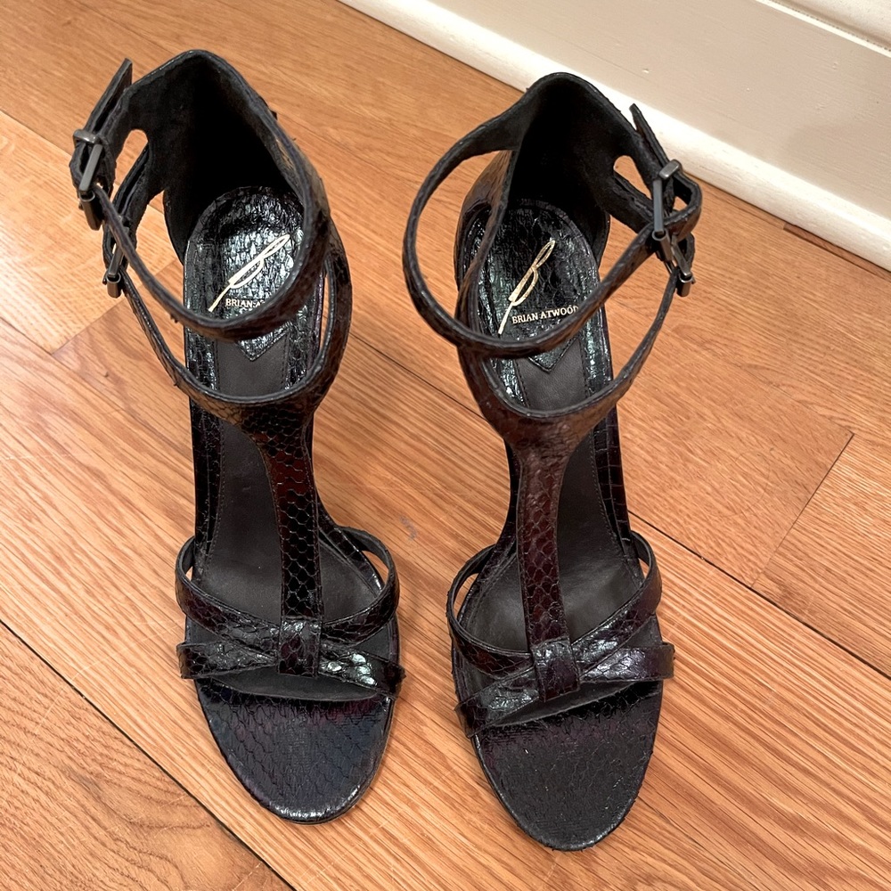 Brian Atwood Embossed Leather Metallic Sandals
